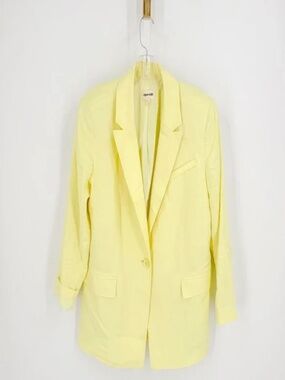 OPEN EDIT MEDIUM LINED LINEN BLEND ONE BUTTON BLAZER YELLOW FROST